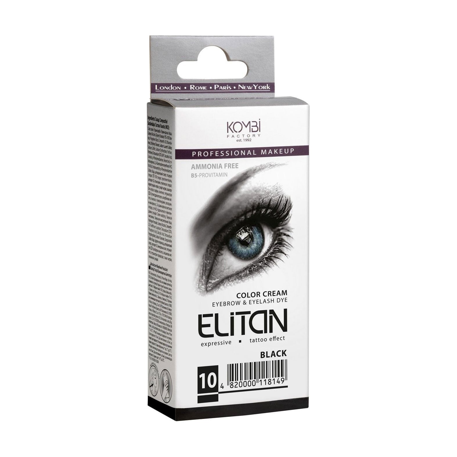 Крем-фарба для брів та вій Elitan Color Cream Eyebrow &amp; Eyelash Dye 10 Чорний, 30 мл